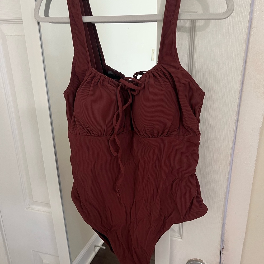 Coffee Cutout Tie Plus Size One-Piece Swimsuit BERLOOK